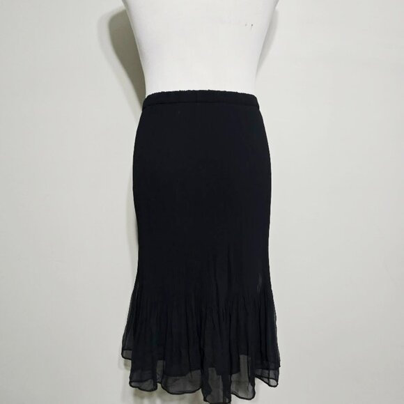 Vintage Nos Cache Black Accordion Pleated Skirt L Womens Flounce Hem Pull On - Picture 1 of 8
